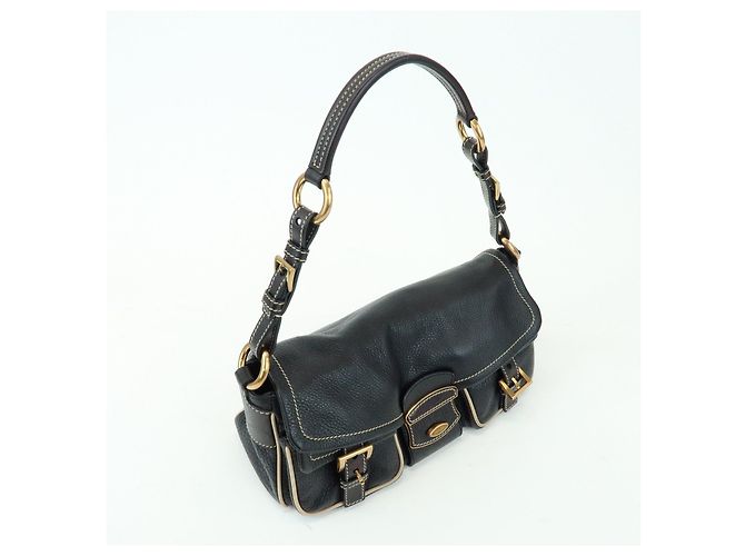 Borsa a spalla e borsa a mano in pelle con logo e cuciture PRADA Nero - vista 4