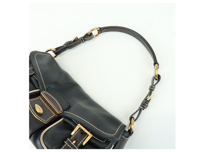 Borsa a spalla e borsa a mano in pelle con logo e cuciture PRADA Nero - vista 6