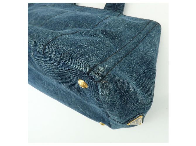 Borsa Tote Prada Triangle Logo Canapa Denim Borsa a Mano Blu - vista 12
