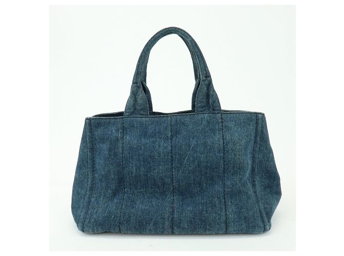 Borsa Tote Prada Triangle Logo Canapa Denim Borsa a Mano Blu - vista 2