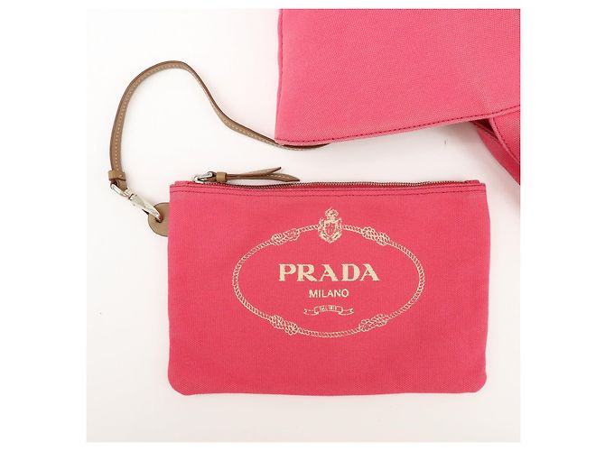 PRADA Canapa Triangle Logo Canvas 2Way Bag Hand Bag Pink 1BG163 - vista 17