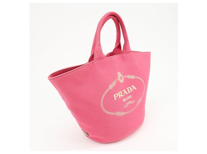 PRADA Canapa Triangle Logo Canvas 2Way Bag Hand Bag Pink 1BG163 - vista 4