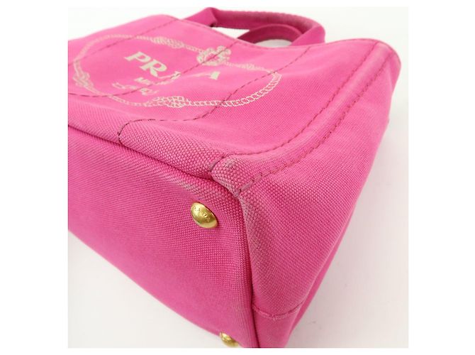 Borsa tote mini PRADA Triangle Logo Canapa Canvas Rosa BN2439 - vista 10