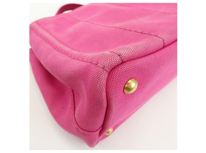 Borsa tote mini PRADA Triangle Logo Canapa Canvas Rosa BN2439 - vista 11