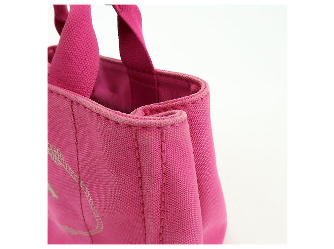 Borsa tote mini PRADA Triangle Logo Canapa Canvas Rosa BN2439 - vista 13