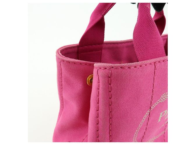 Borsa tote mini PRADA Triangle Logo Canapa Canvas Rosa BN2439 - vista 14