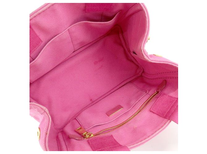 Borsa tote mini PRADA Triangle Logo Canapa Canvas Rosa BN2439 - vista 17