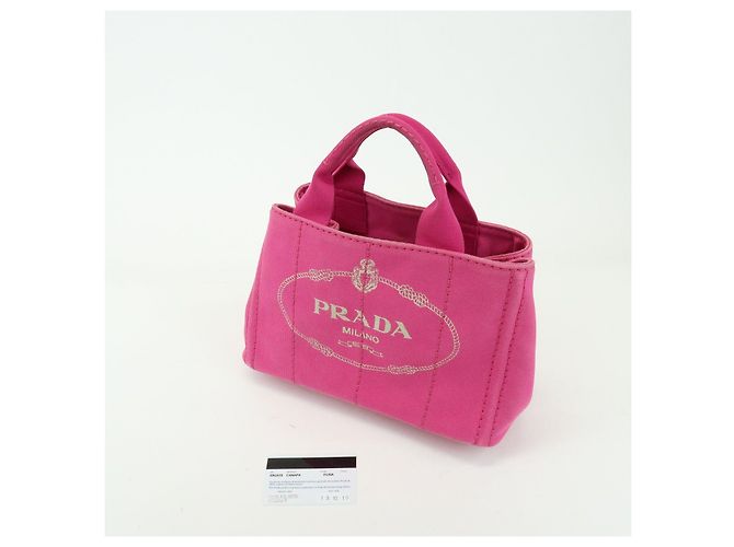 Borsa tote mini PRADA Triangle Logo Canapa Canvas Rosa BN2439 - vista 24