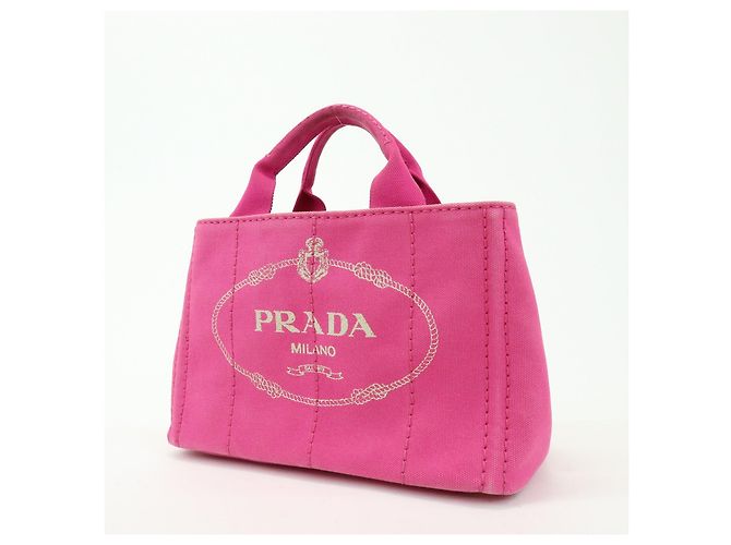 Borsa tote mini PRADA Triangle Logo Canapa Canvas Rosa BN2439 - vista 3