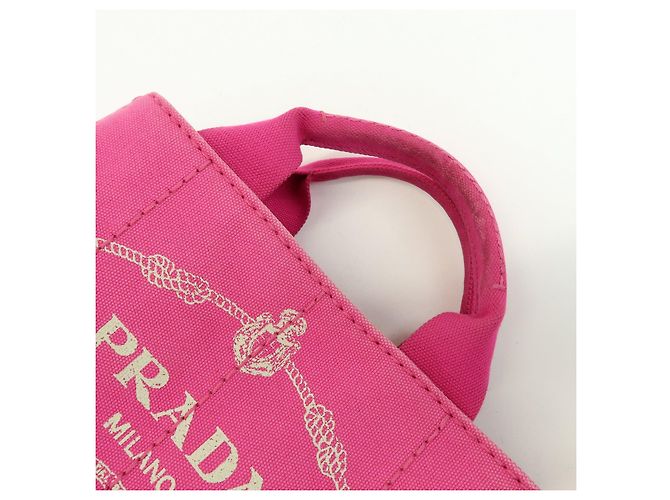 Borsa tote mini PRADA Triangle Logo Canapa Canvas Rosa BN2439 - vista 6
