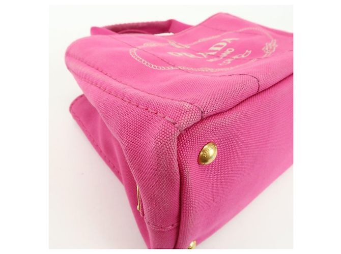 Borsa tote mini PRADA Triangle Logo Canapa Canvas Rosa BN2439 - vista 9