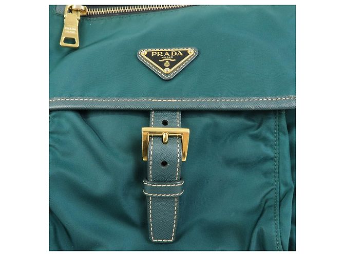 Borsa a tracolla PRADA in nylon e pelle Saffiano con logo triangolare Verde - vista 16