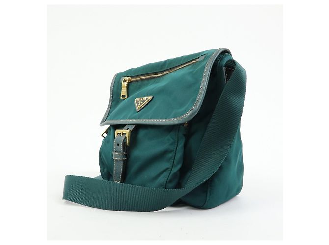 Borsa a tracolla PRADA in nylon e pelle Saffiano con logo triangolare Verde - vista 3