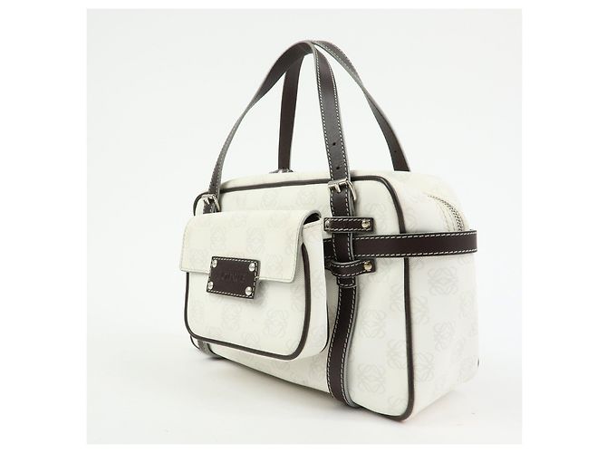 Borsa a mano LOEWE Anagram in PVC e pelle Borsa Boston Bianca e Marrone Scuro - vista 3