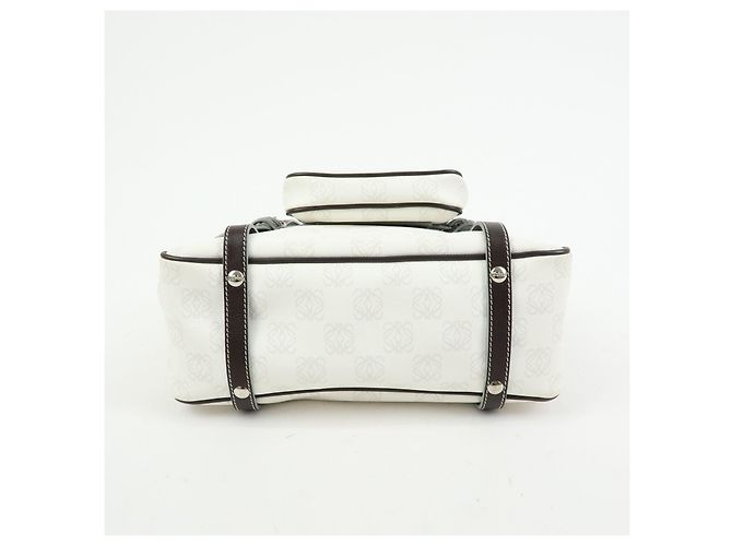 Borsa a mano LOEWE Anagram in PVC e pelle Borsa Boston Bianca e Marrone Scuro - vista 5