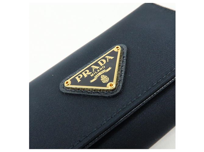 PRADA Triangle Logo Nylon Saffiano Leather Key Case Black 1M0222 - view 14