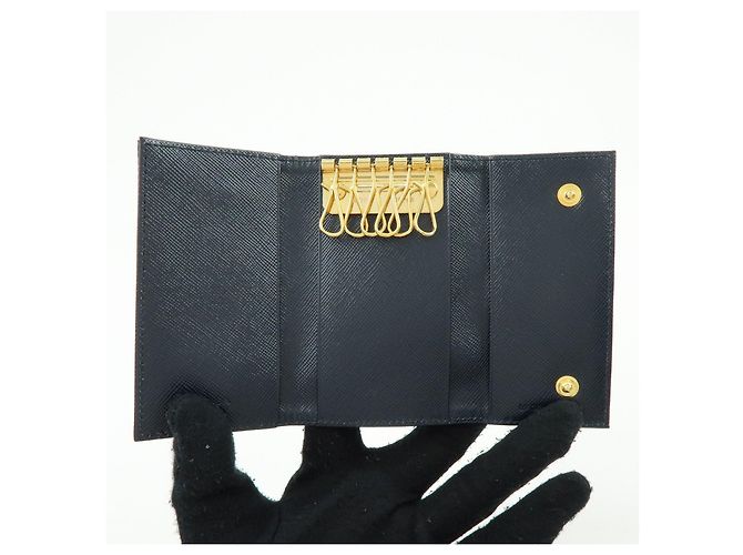 PRADA Triangle Logo Nylon Saffiano Leather Key Case Black 1M0222 - view 15