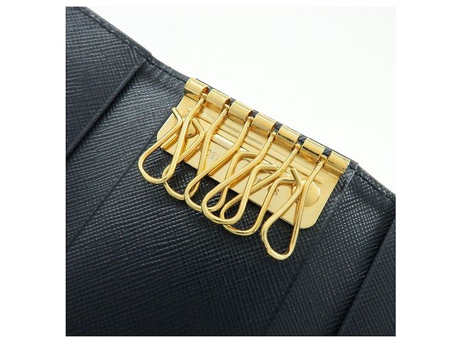 PRADA Triangle Logo Nylon Saffiano Leather Key Case Black 1M0222 - view 16