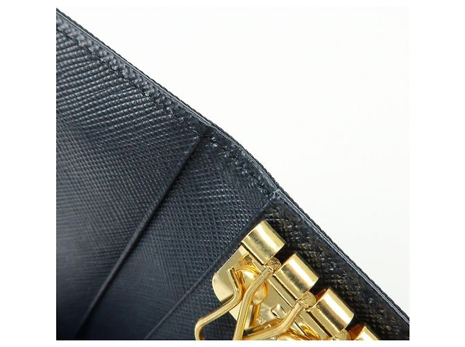 PRADA Triangle Logo Nylon Saffiano Leather Key Case Black 1M0222 - view 18