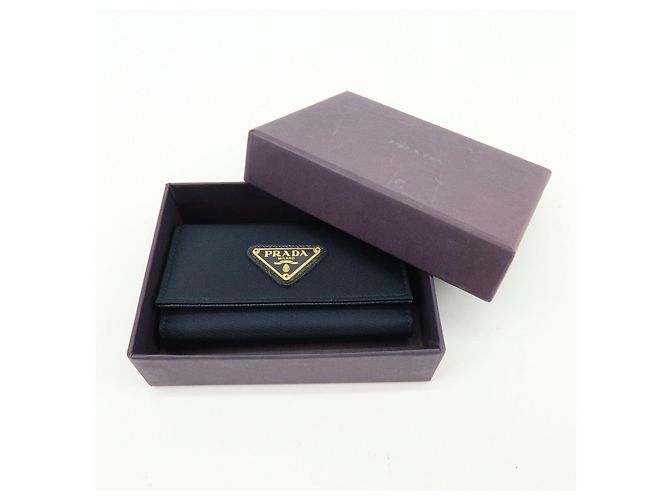PRADA Triangle Logo Nylon Saffiano Leather Key Case Black 1M0222 - view 20