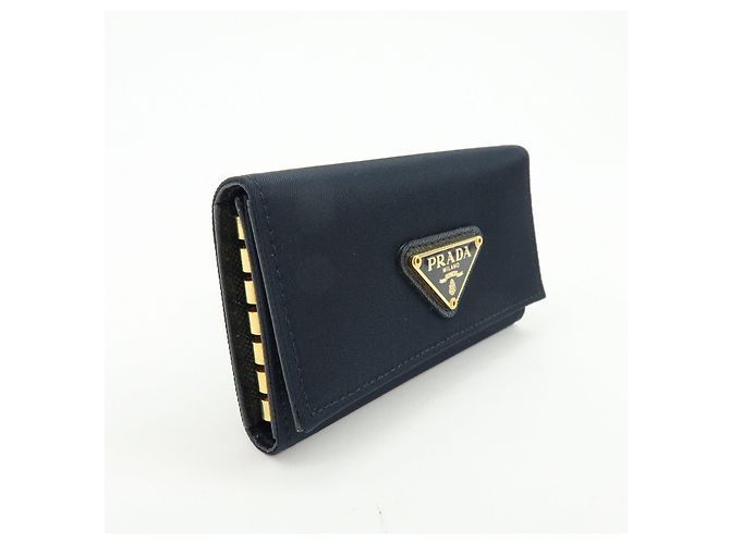 PRADA Triangle Logo Nylon Saffiano Leather Key Case Black 1M0222 - view 4