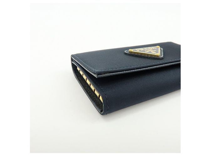PRADA Triangle Logo Nylon Saffiano Leather Key Case Black 1M0222 - view 6