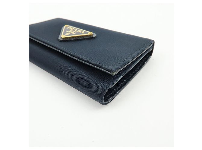 PRADA Triangle Logo Nylon Saffiano Leather Key Case Black 1M0222 - view 7