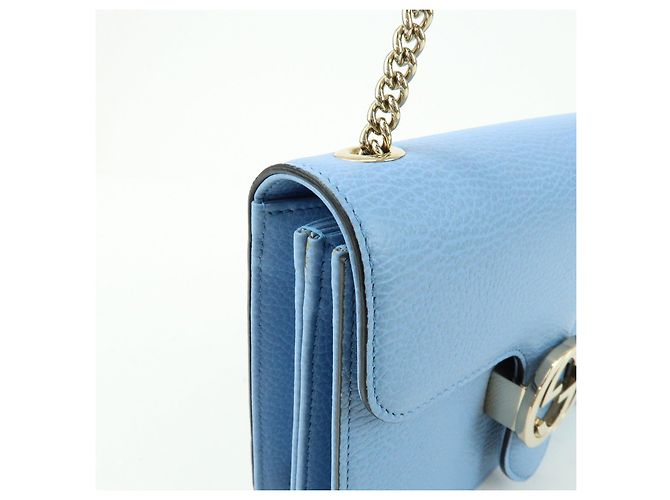 Borsa a tracolla in pelle con catena Interlocking G GUCCI Blu Chiaro 510304 - vista 13