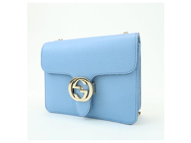 Borsa a tracolla in pelle con catena Interlocking G GUCCI Blu Chiaro 510304 - vista 3