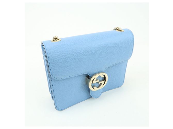 Borsa a tracolla in pelle con catena Interlocking G GUCCI Blu Chiaro 510304 - vista 4