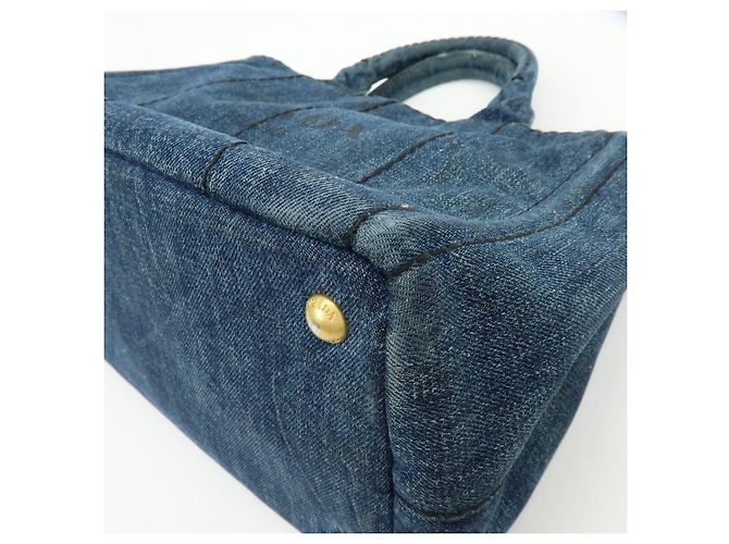 PRADA Canapa Mini Triangle Logo Denim 2Way Bag Hand Bag Blue B2439G - vista 10