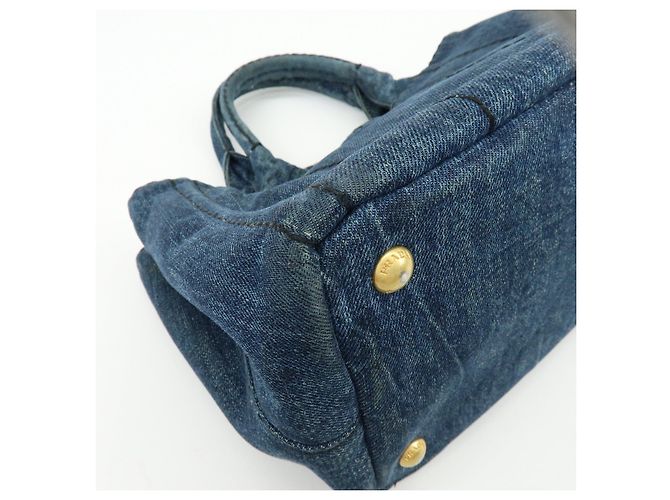 PRADA Canapa Mini Triangle Logo Denim 2Way Bag Hand Bag Blue B2439G - vista 11