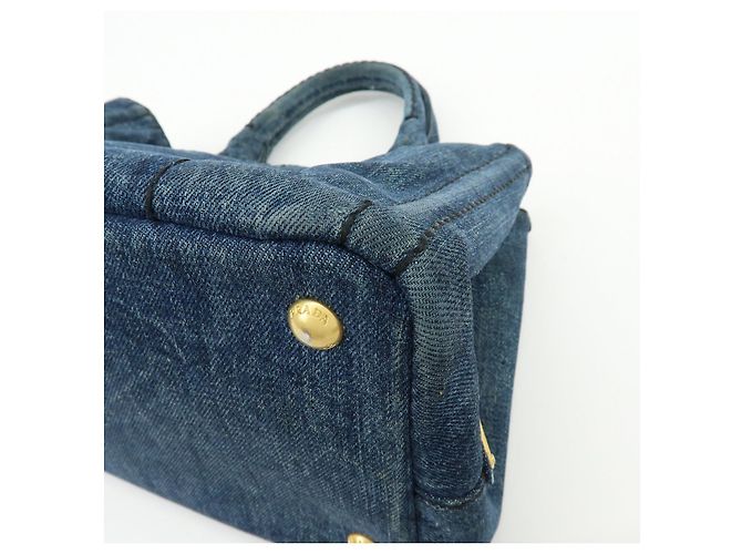 PRADA Canapa Mini Triangle Logo Denim 2Way Bag Hand Bag Blue B2439G - vista 12