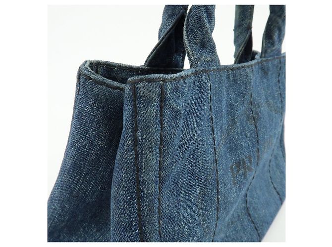 PRADA Canapa Mini Triangle Logo Denim 2Way Bag Hand Bag Blue B2439G - vista 13
