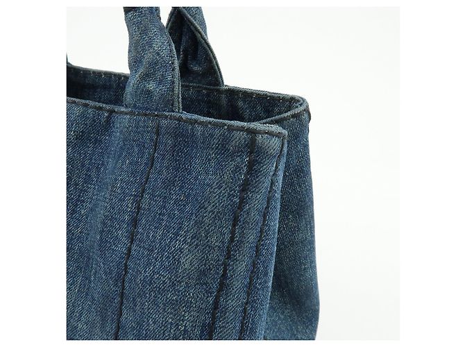 PRADA Canapa Mini Triangle Logo Denim 2Way Bag Hand Bag Blue B2439G - vista 16