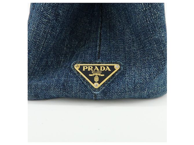 PRADA Canapa Mini Triangle Logo Denim 2Way Bag Hand Bag Blue B2439G - vista 18