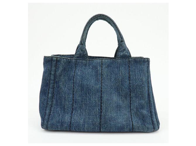 PRADA Canapa Mini Triangle Logo Denim 2Way Bag Hand Bag Blue B2439G - vista 2