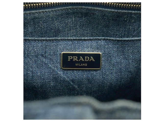 PRADA Canapa Mini Triangle Logo Denim 2Way Bag Hand Bag Blue B2439G - vista 23