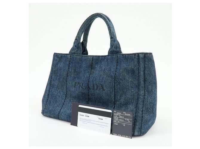 PRADA Canapa Mini Triangle Logo Denim 2Way Bag Hand Bag Blue B2439G - vista 24