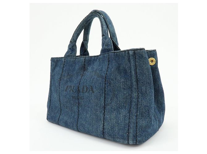PRADA Canapa Mini Triangle Logo Denim 2Way Bag Hand Bag Blue B2439G - vista 3