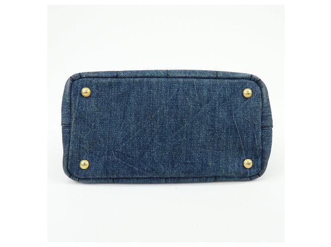 PRADA Canapa Mini Triangle Logo Denim 2Way Bag Hand Bag Blue B2439G - vista 5