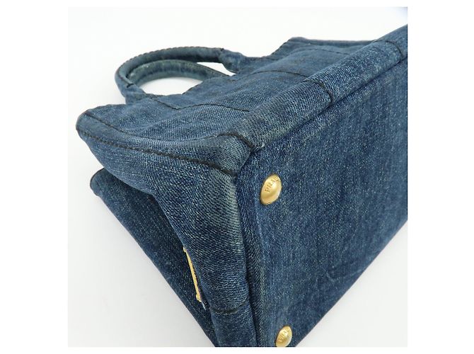 PRADA Canapa Mini Triangle Logo Denim 2Way Bag Hand Bag Blue B2439G - vista 9