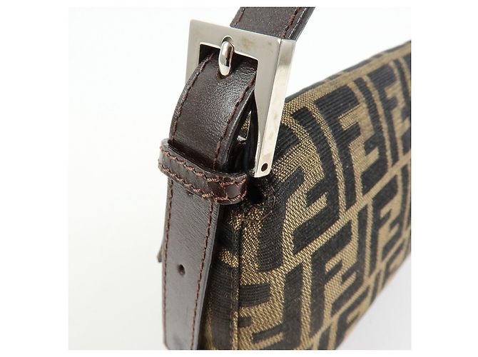 FENDI Mamma Baguette Zucca Canvas Leather Shoulder Bag Brown 26424 - vista 17
