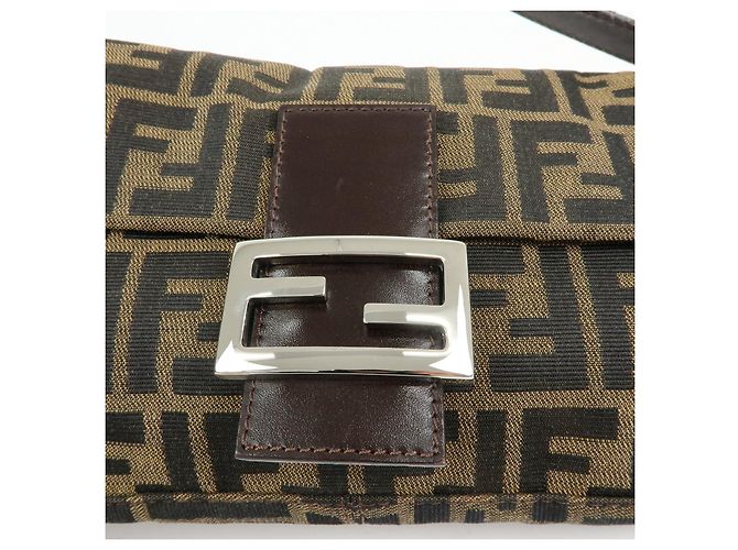 FENDI Mamma Baguette Zucca Canvas Leather Shoulder Bag Brown 26424 - vista 19