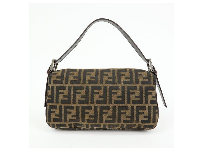 FENDI Mamma Baguette Zucca Canvas Leather Shoulder Bag Brown 26424 - vista 2