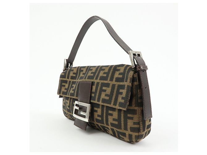 FENDI Mamma Baguette Zucca Canvas Leather Shoulder Bag Brown 26424 - vista 3
