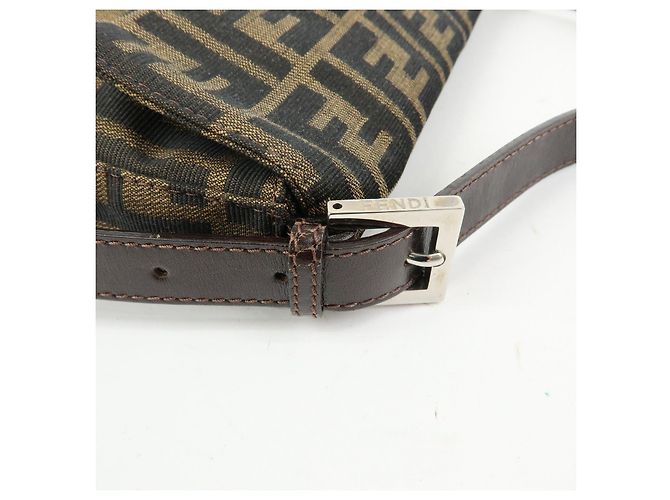 FENDI Mamma Baguette Zucca Canvas Leather Shoulder Bag Brown 26424 - vista 9