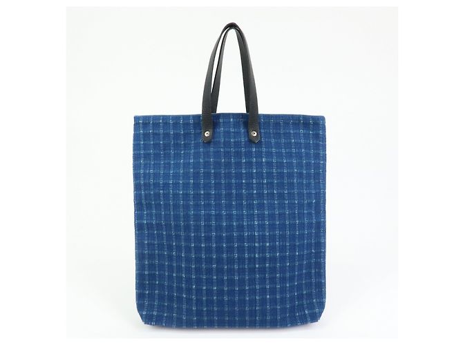 Hermès HERMES Amedaba GM Canvas Leather Tote Bag Hand Bag Navy Blue Black - vista 2