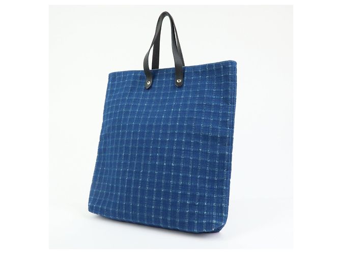 Hermès HERMES Amedaba GM Canvas Leather Tote Bag Hand Bag Navy Blue Black - vista 3