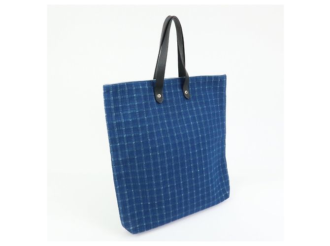 Hermès HERMES Amedaba GM Canvas Leather Tote Bag Hand Bag Navy Blue Black - vista 4